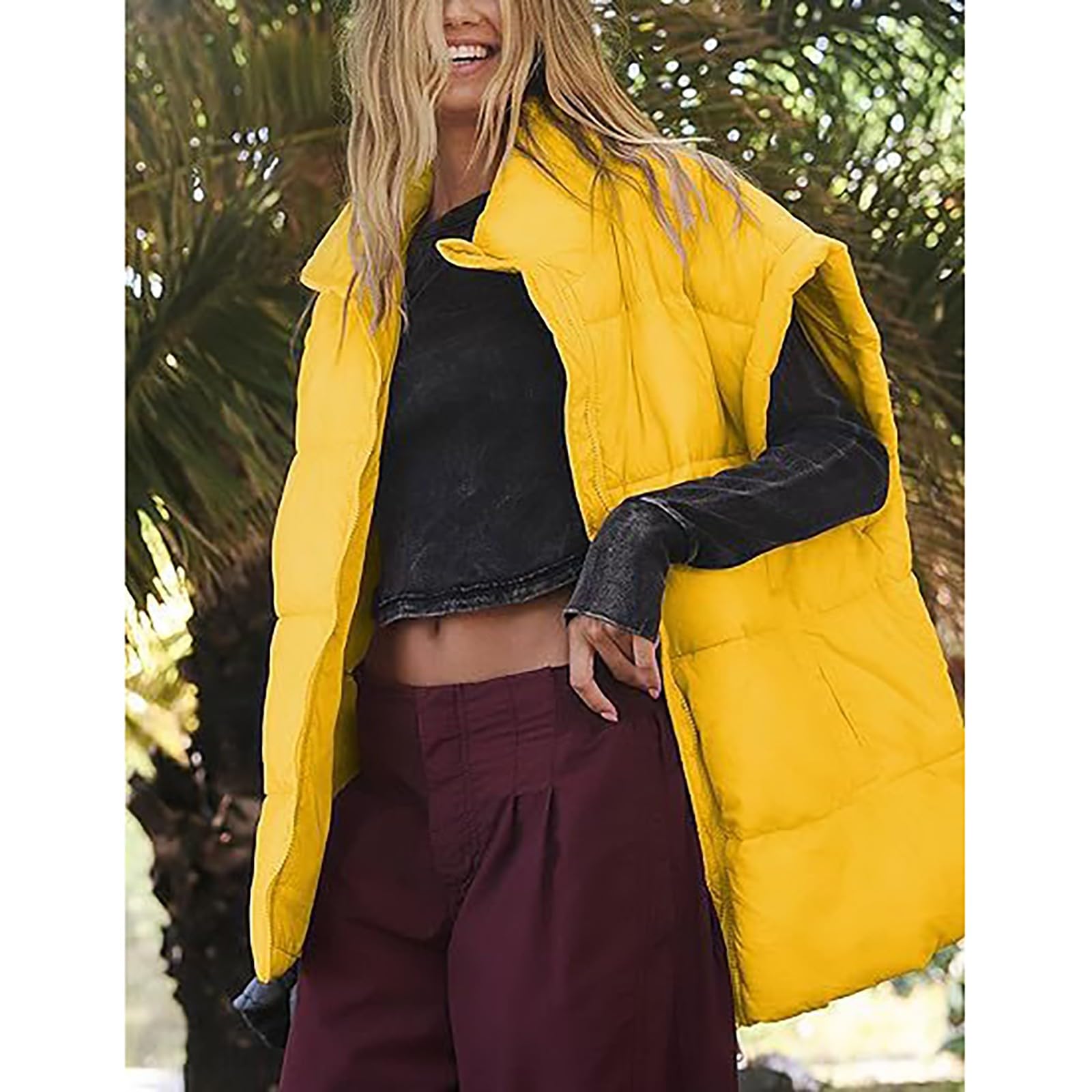 Generisch Chaleco acolchado de cuello alto para mujer, sin mangas, chaqueta con cremallera para invierno, chaleco acolchado cálido para mujer, chaqueta de punto con cremallera