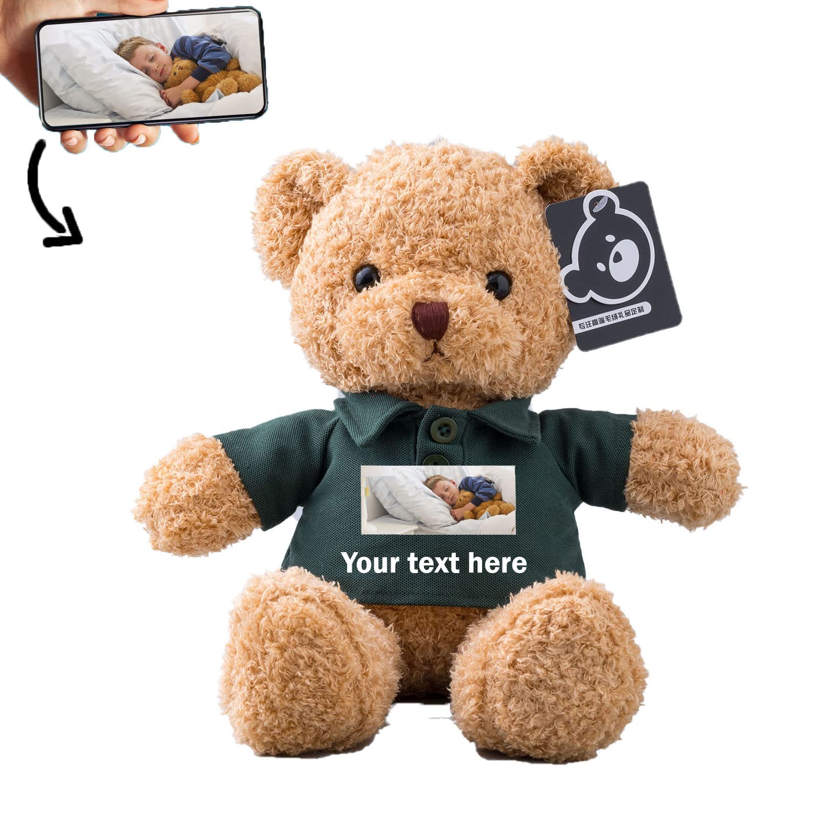 ADORSUN Personalised Teddy Bear with Customised Text+Image, Bear Stuffed Animal Plush as Personalised Gifts for Christmas/Birthday/Valentines' Day/Anniversary (16 inch-Short Sleeve-Dark Green) — image 1