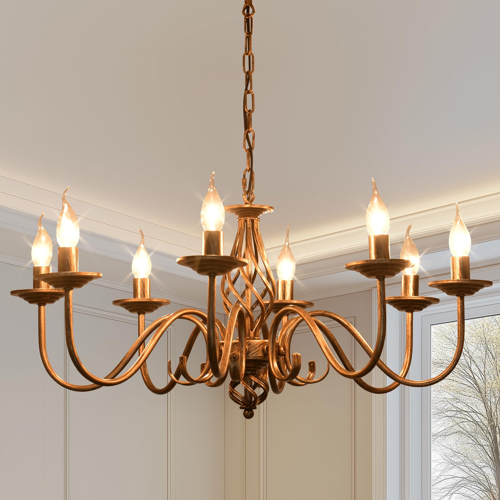 Photo 1 of Ganeed Rustic 8-Light Chandeliers, Antique Bronze Candle French Country Chandelier, Vintage Iron Pendant Hanging Ceiling Light Fixture for Farmhouse Living Room Kitchen Dining Room Foyer