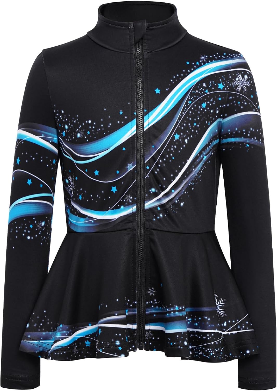 Kids Girls Figure Skating Tops Skating Training Jacket Stylish Print Peplum Full Zip Fleece Yoga Coat