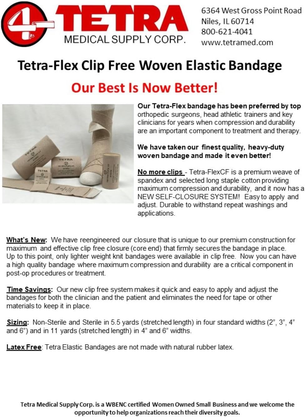 Tetra-Flex™ CF, Clip Free Deluxe Woven Elastic Bandage, 6" X 5.5Yd (Stretched Length) Latex Free, 12 per Box