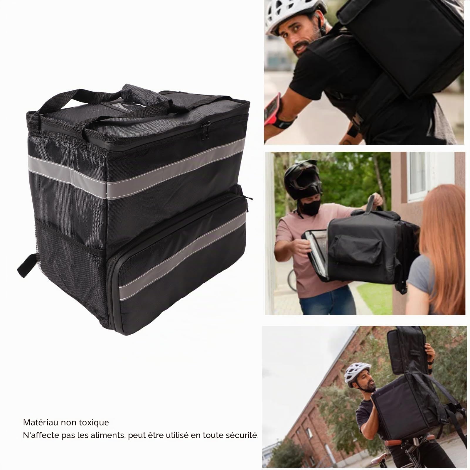 Asixxsix Sac à dos isolé pour livraison de pizza, Sac à dos thermique pour livraison de nourriture 50L Sac à dos imperméable pour épicerie chaude et froide avec couche extensible