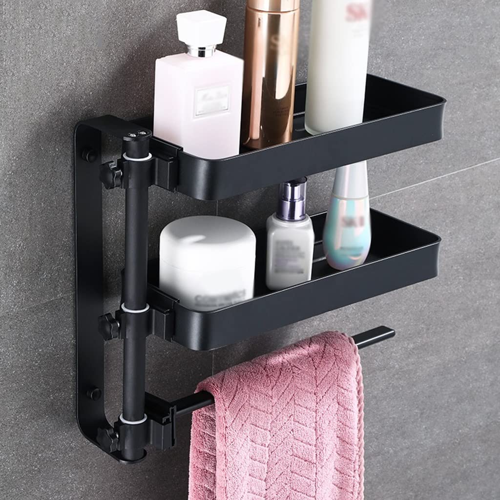 Porte-serviettes pivotant noir avec étagère de rangement et support mural