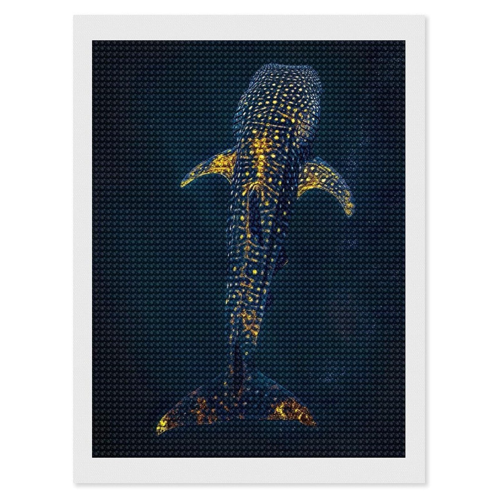 Junmoney Whale Shark Underwater Crystal Diamond Art Kit 12"x16", Round Gems, Detailed Printed Canvas, Creative Gift Idea, Vintage Style Decor
