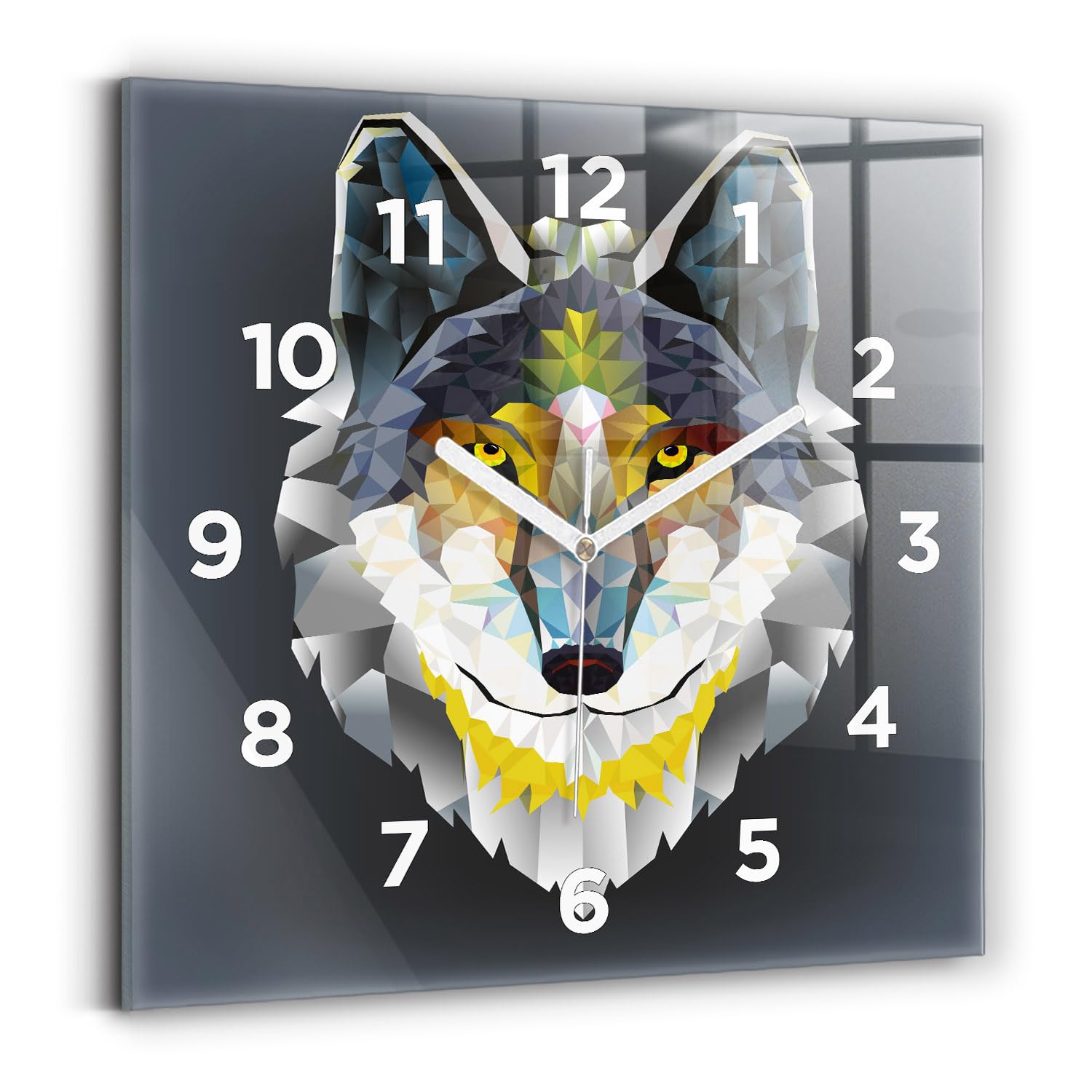 Horloge carrée loup 30x30 cm à mécanisme silencieux Wallfluent