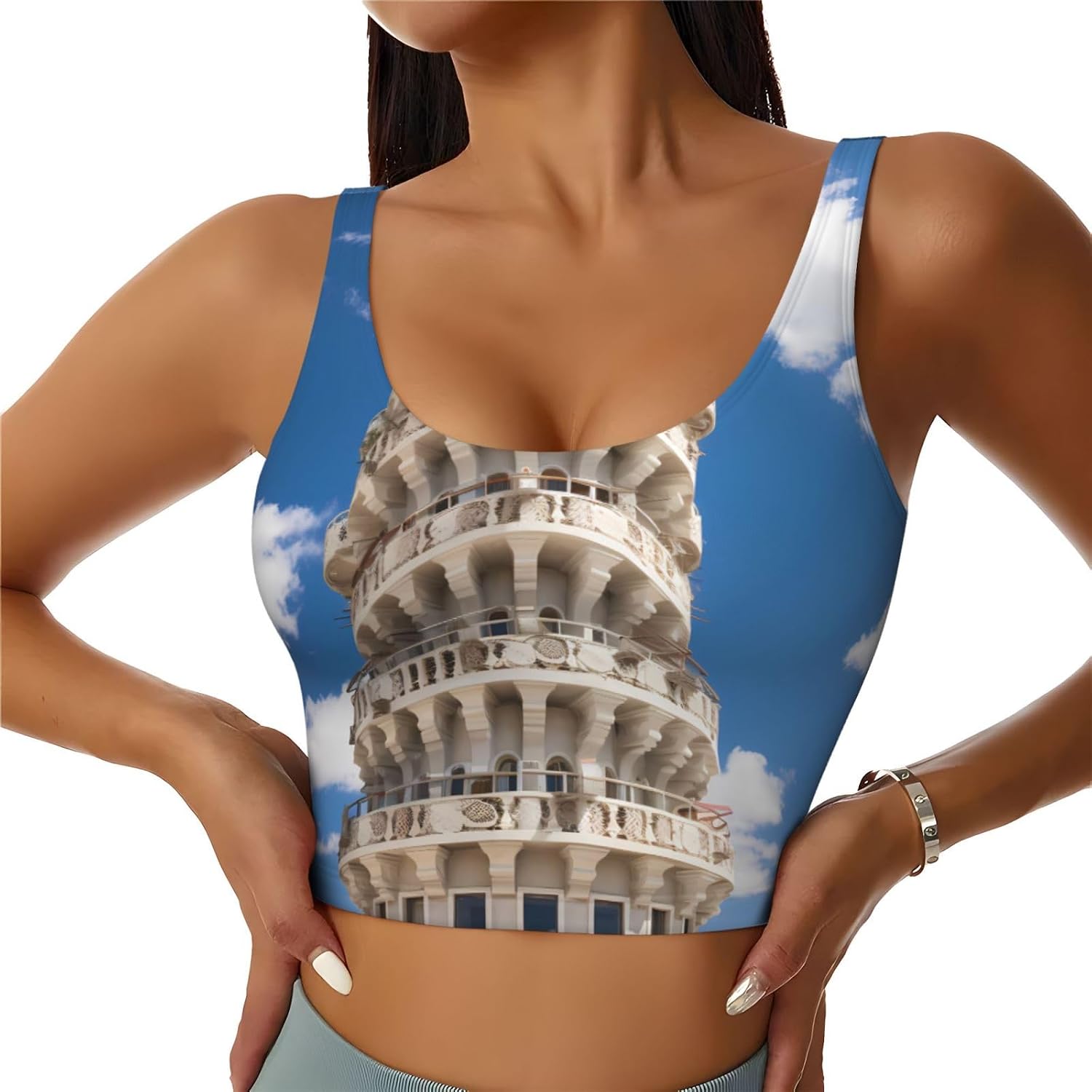 Leaning Tower of Pisa Printed Women's Sports Vest, Suitable for Yoga, Pilates and Fitness Training -