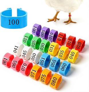 100 Pcs 20 mm Chicken Leg Bands, 5 Color Numbered Chicken Leg Rings Identification Band Chick Tags for Legs Poultry Foot Rings Legs Bands for Ducks Goose Bantam Guinea, Number Arrangement 001-100chick