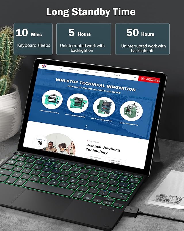 MoKo Bluetooth Billentyűzet Tok Surface Go 4/3/2/2018 Modellekhez, 7 Színű LED Háttérvilágítás, Érintőpaddal, Újratölthető Akkumulátor, Feke