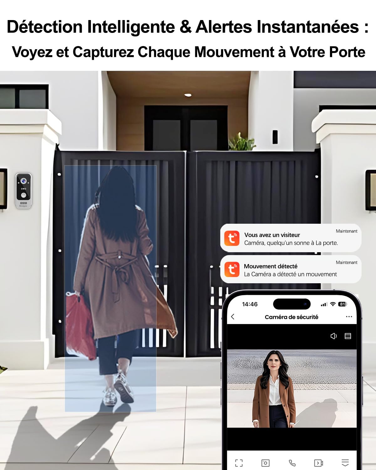 2K Visiophone Connecté Interphone Vidéo 2 Fils, Écran Tactile Couleur 7" | Déverrouillage à Distance, Détection AI, Audio Bidirectionnel, Vision Nocturne, Badges IC, Carte SD 64G Intégrée