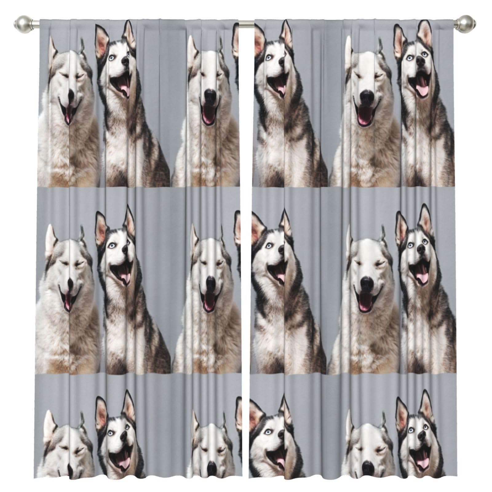 InOmak Husky Printing, 2 Panels Window Curtains 52 x 84 Inch Blackout Curtains for Living Room Bedroom