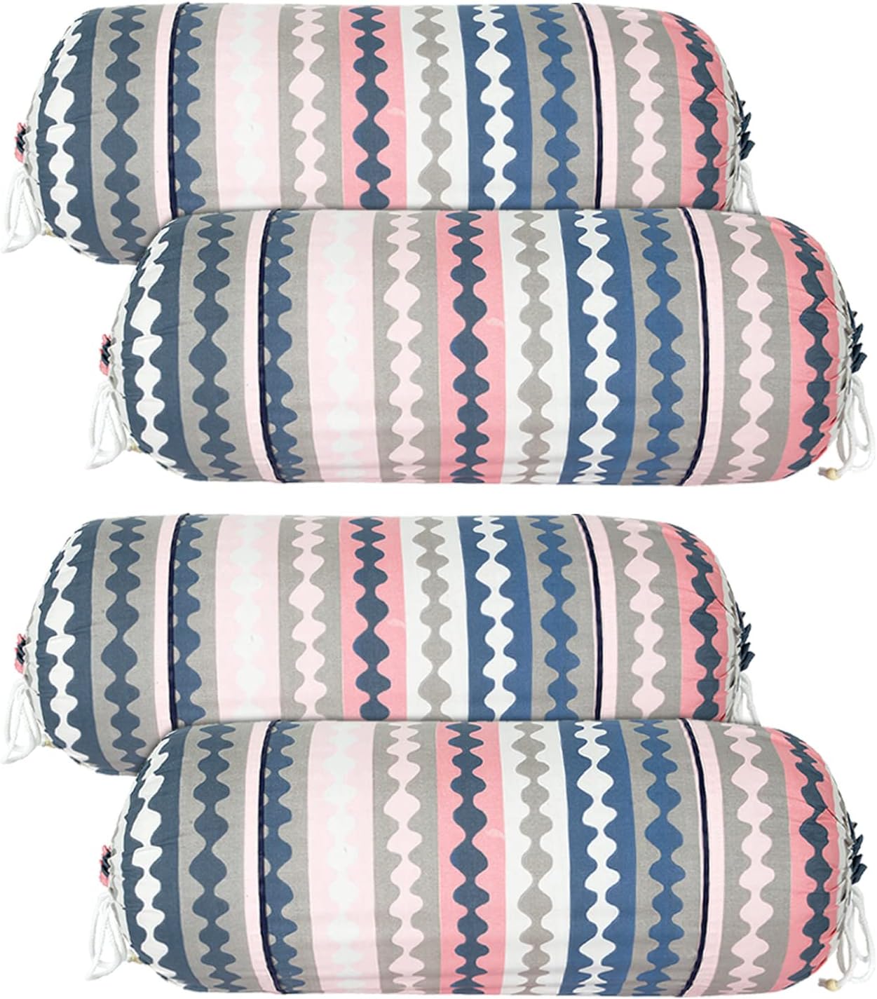 Kuber Industries Bolster Covers | Soft Cotton Bolster Cover Set | Diwan Round Bolster Pillow Covers | Zig Zag Design Roll Masand Cover | 16x32 Inch | Pack of 4 | Multicolor