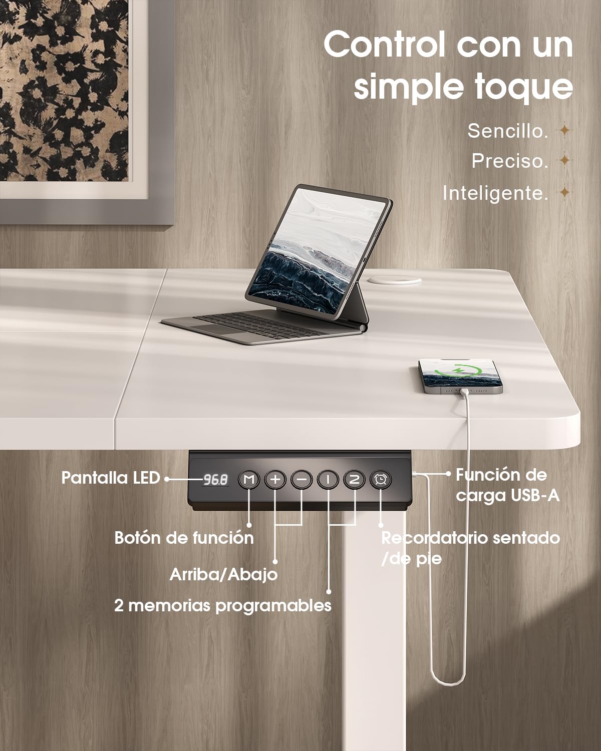 Devoko 160x80cm Escritorio Elevable Eléctrico con Cajones, Escritorio Regulable en Altura de Carga USB-A, Mesa Escritorio Elevable de Gestión de Cables y de Recordatorio de Postura Sentada,Blanco