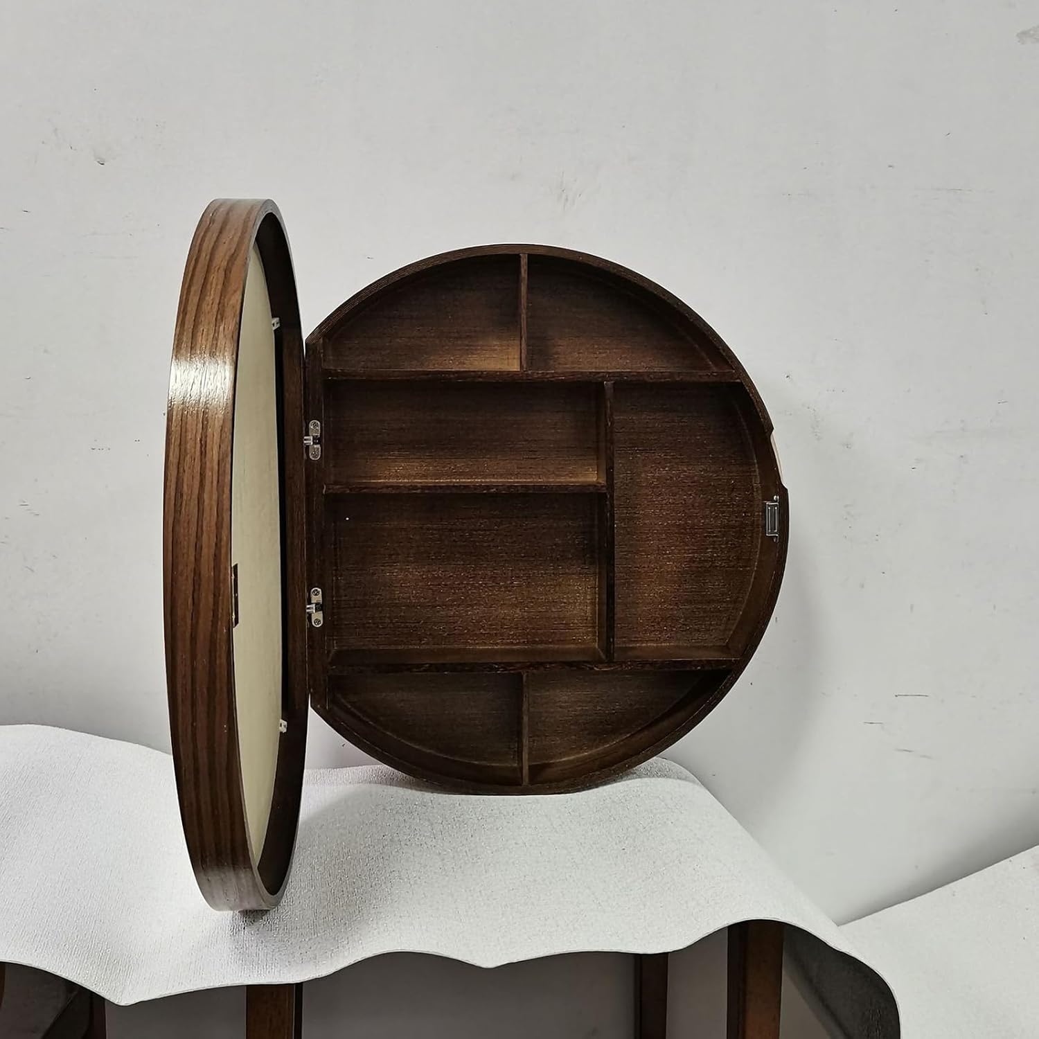 Round Mirror Cabinet Bathroom Mirror Cabinet Bathroom Mirror with Storage Cabinet Wall Mounted Mirror Cabinet Bathroom Storage Mirror Cabinet Vanity Restroom Mirror Cabinet(Brown,70cm)