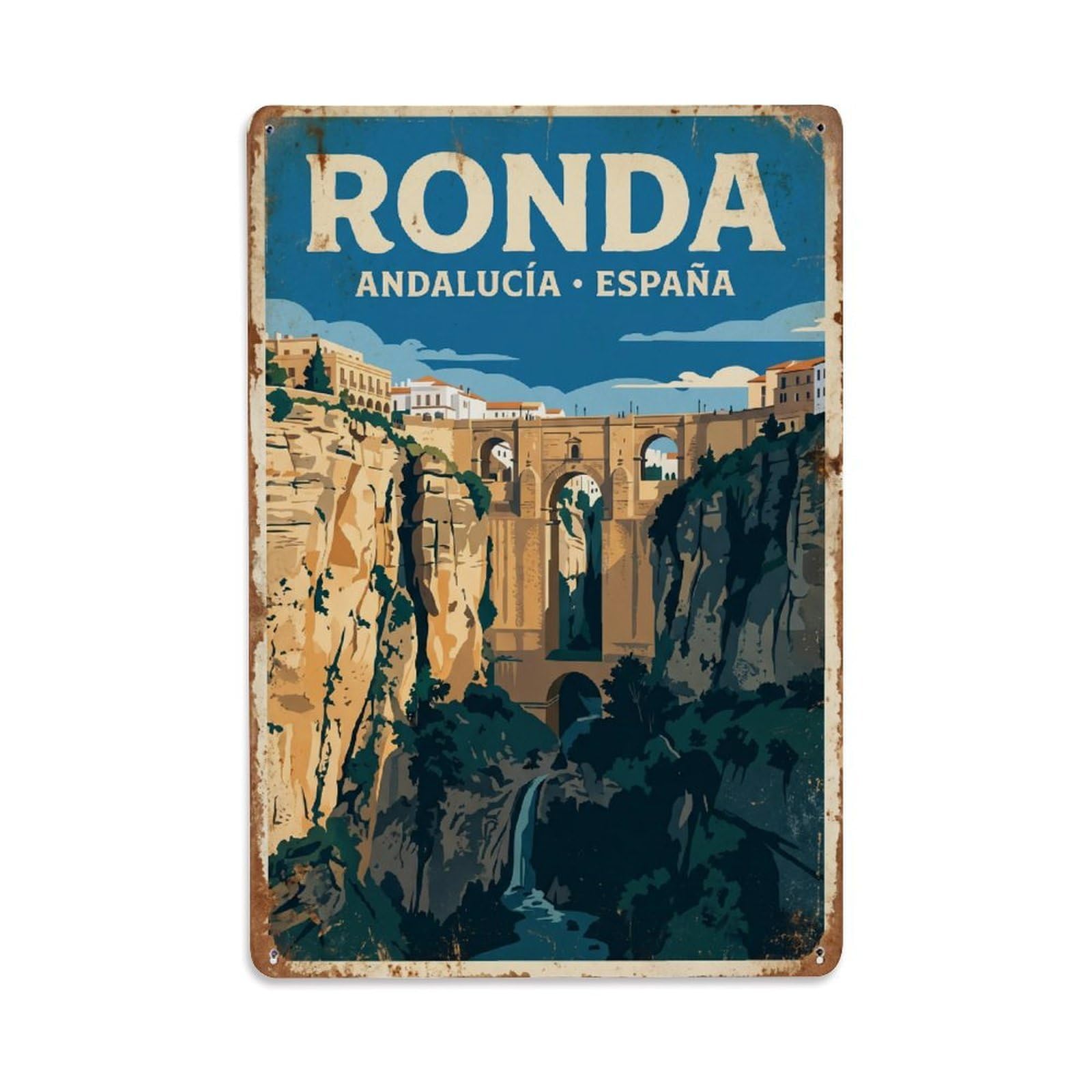 Cmhok Vintage Style Vintage Travel Ronda Spain Metal Tin Sign Wall Decor For Cafe, Club, Garden Metal Poster 8X12inch