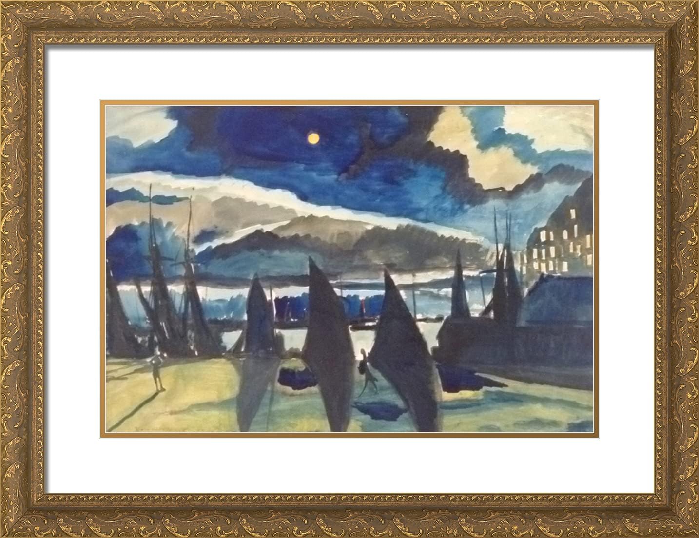 ArtDirect Spilliaert, Leon 24x19 Black Ornate Framed Art Print with Double Matting Titled: The Fisherman Creek at Night