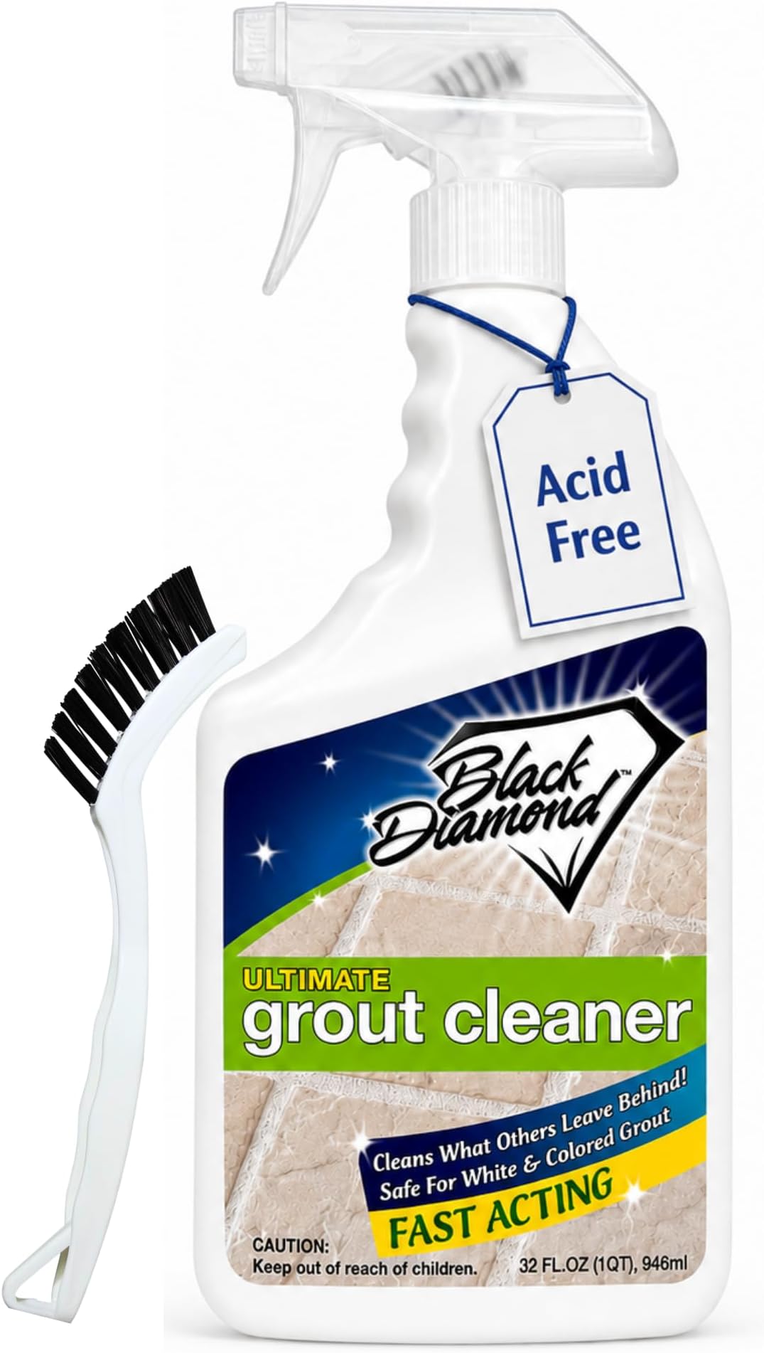 Black Diamond Stoneworks Ultimate Grout Cleaner for Tile & Grout, QT/Brush | Acid-Free, Stain Remover