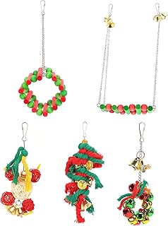 5 Pcs Parakeet Toy, Bird Parakeet Toys, Bird Parakeet Swing Chewing Hanging Toys, Climbing Ladder Coconut Bird Cage Toys Suitable for Cockatiels, Christmas Day(Christmas 5-Piece Combination)