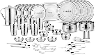 Premium Grade Quality Stainless Steel Dinner Set of 51 Pcs, Silver Touch Design - Attractive & Stylish Looks - Add Grace to Your Kitchen - Exclusive Kitchen Set for Home - Highly Durable