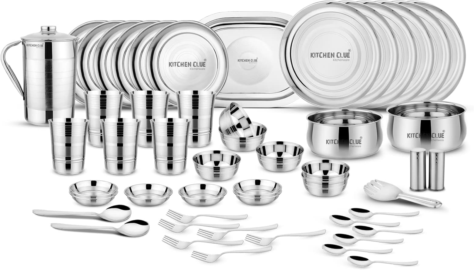 Premium Grade Quality Stainless Steel Dinner Set of 51 Pcs, Silver Touch Design - Attractive & Stylish Looks - Add Grace to Your Kitchen - Exclusive Kitchen Set for Home - Highly Durable