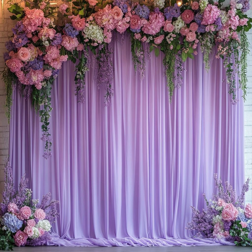 10ftx10ft Lavender Wrinkle-Free Backdrop Drapes Curtains, Lavender Polyester Background Decorations for Wedding Home Party Supplies