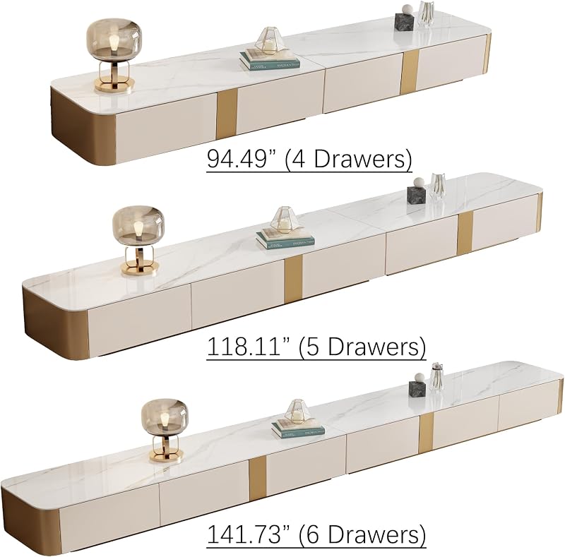 Modern TV Stand for Living Room, Floor Entertainment Center with Storage Drawers, 118" Large TV Console with Sintered Stone Top, Modular Media Console for 75+ Inch TVs image 7