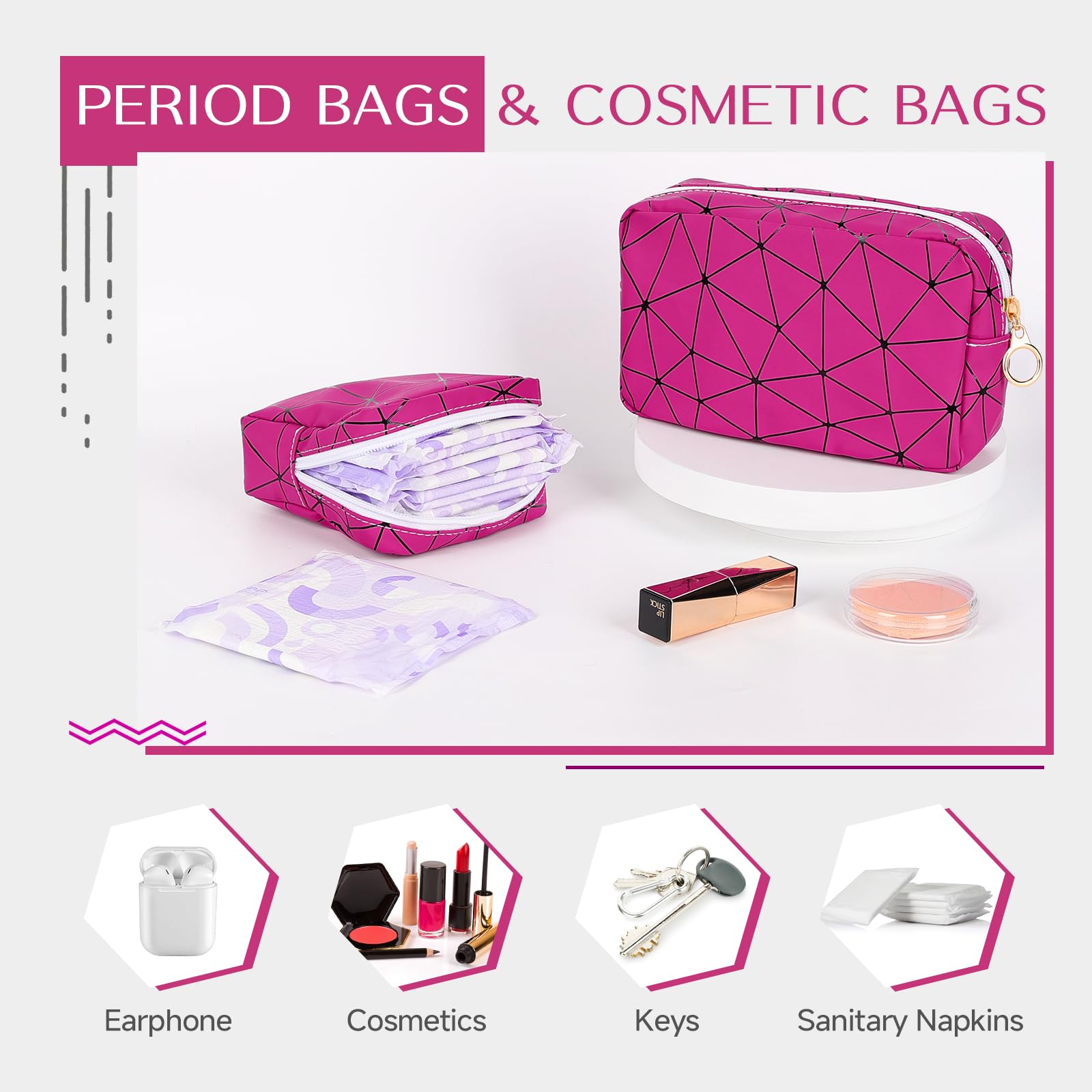 Soporte de tampón para bolso, bolsa de cuero para período, bolsa de almacenamiento de servilletas sanitarias para niñas y mujeres, bolsa portátil de emergencia femenina (rojo rosa) 4