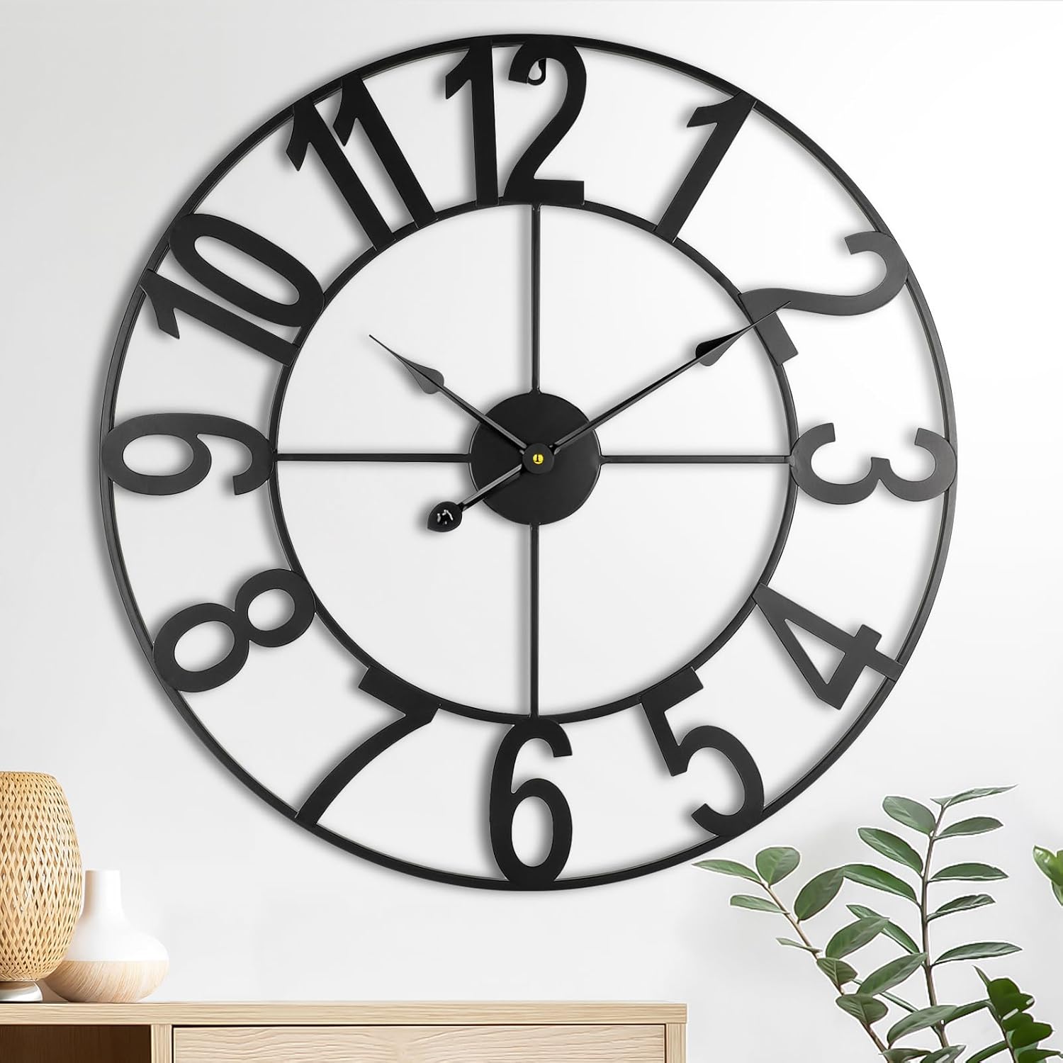 Large Wall Clock for Living Room Decor - 24 inch Big Decorative - Metal Wall Art - Analog Large Clock for Bedroom, Home, Kitchen, Office, Wall Decor