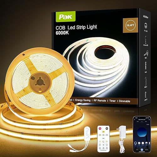 COB - Tira de luces LED de 16.4 pies, regulable blanco CCT sintonizable 2300K-6500K, CC 24V de alto lumen cortable, 3040 LED 36W CRI 90, control