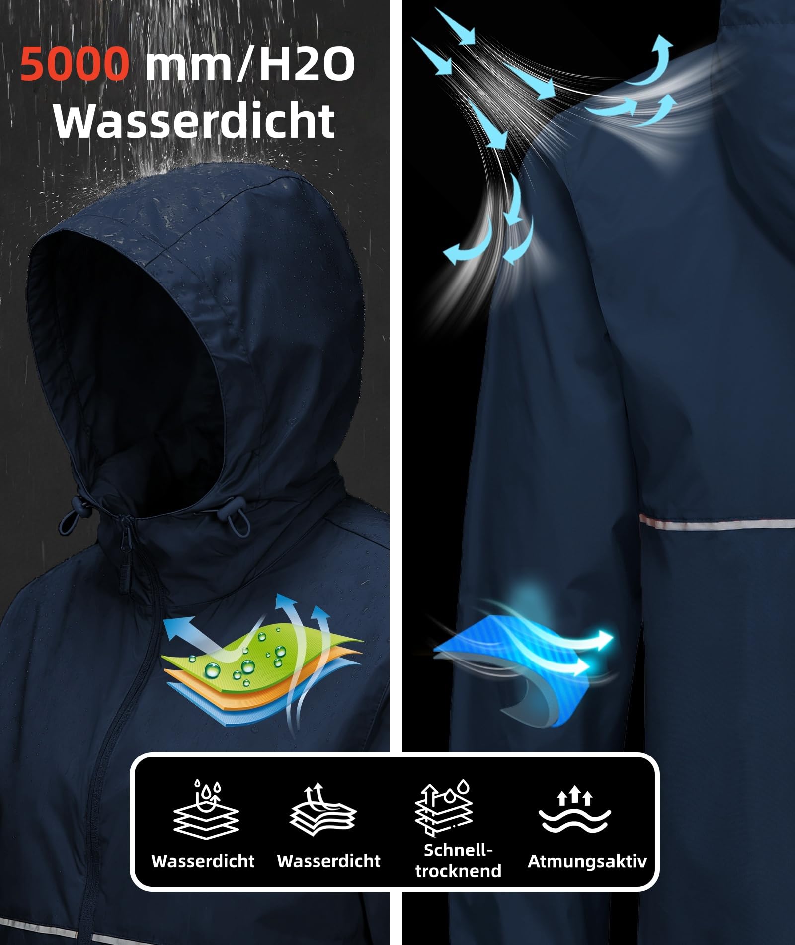 ZITY Chubasquero Impermeable Hombre Ligero Chaqueta Impermeable Hombre Moto Chubasquero Plegable Running Deportivo Poncho Lluvia Senderismo Shubasquero