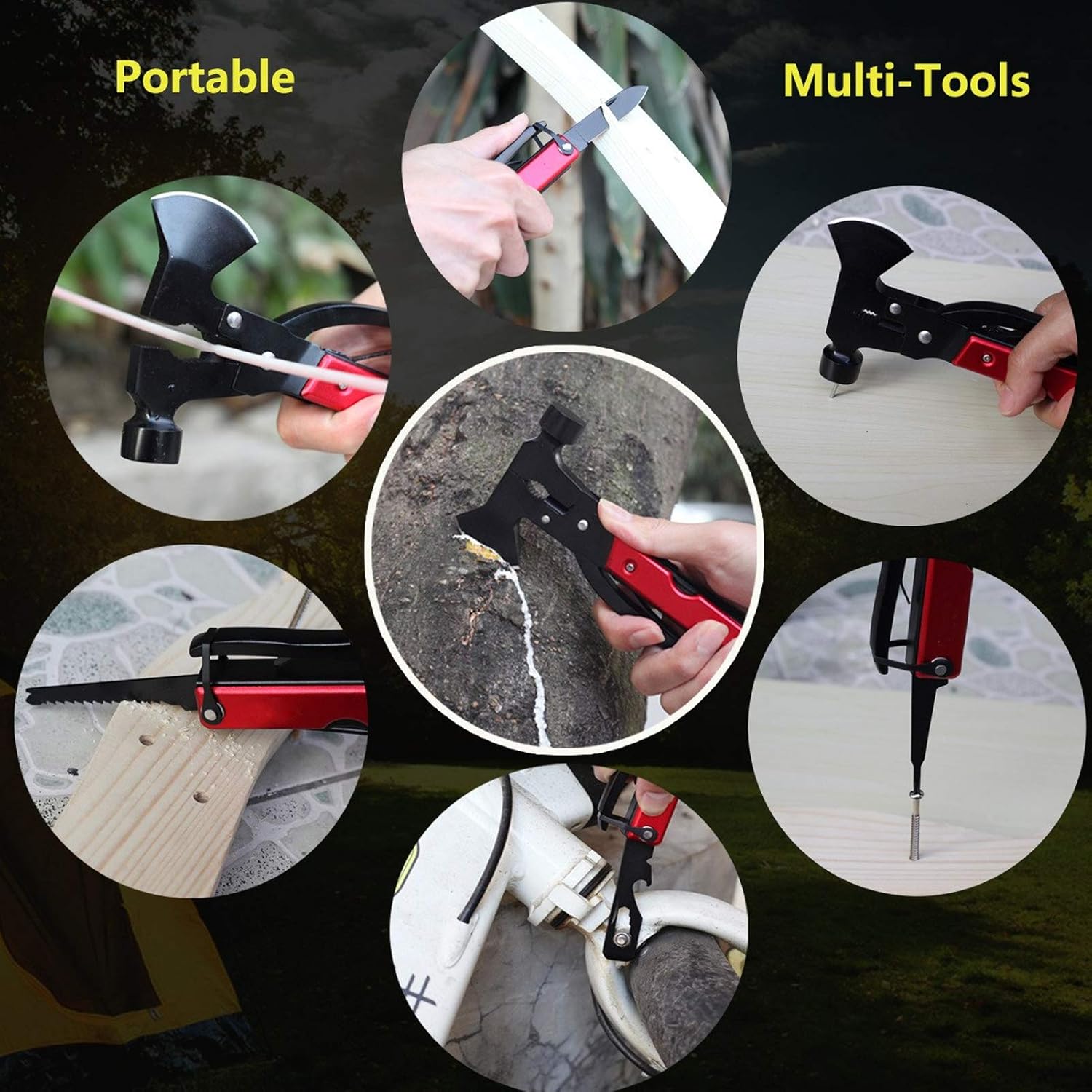 15-in-1 Camping Survival MultiTool with Axe Hammer, Screwdrivers, Pliers and Bottle Opener(色)