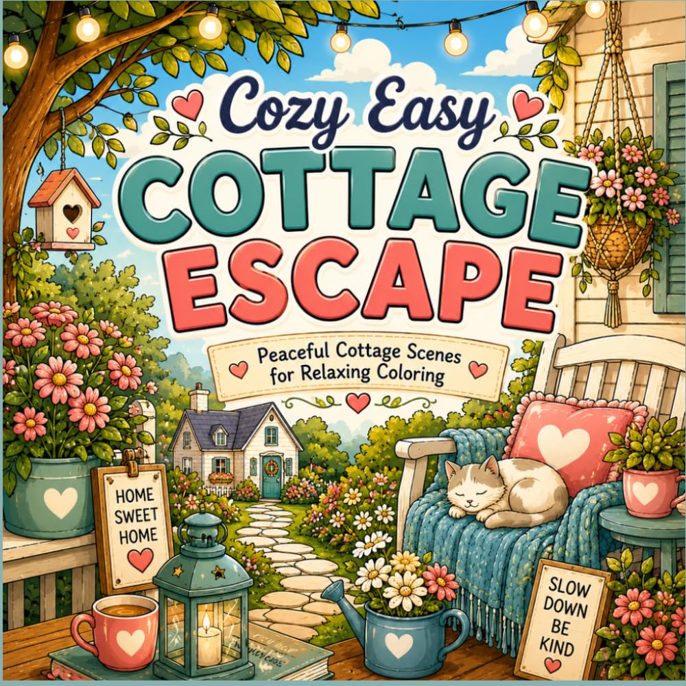 Cozy Easy Cottage Escape: 40 Peaceful Cottage Scenes for Relaxing Coloring | Cozy Gardens, Charming Homes and Everyday Escapes