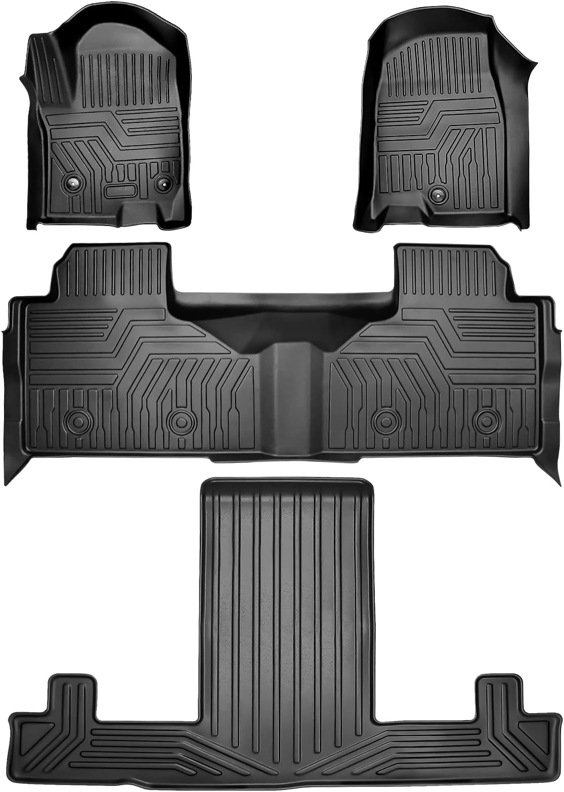 Floor Mats for 2023 2022 2021 Chevrolet Tahoe/GMC Yukon/Cadillac Escalade(Only Fits 2nd Row Bucket Seats), 3D TPE Floor Liners All Weather Protection, 1st and 2nd Row Full Set Car Floor Mats
