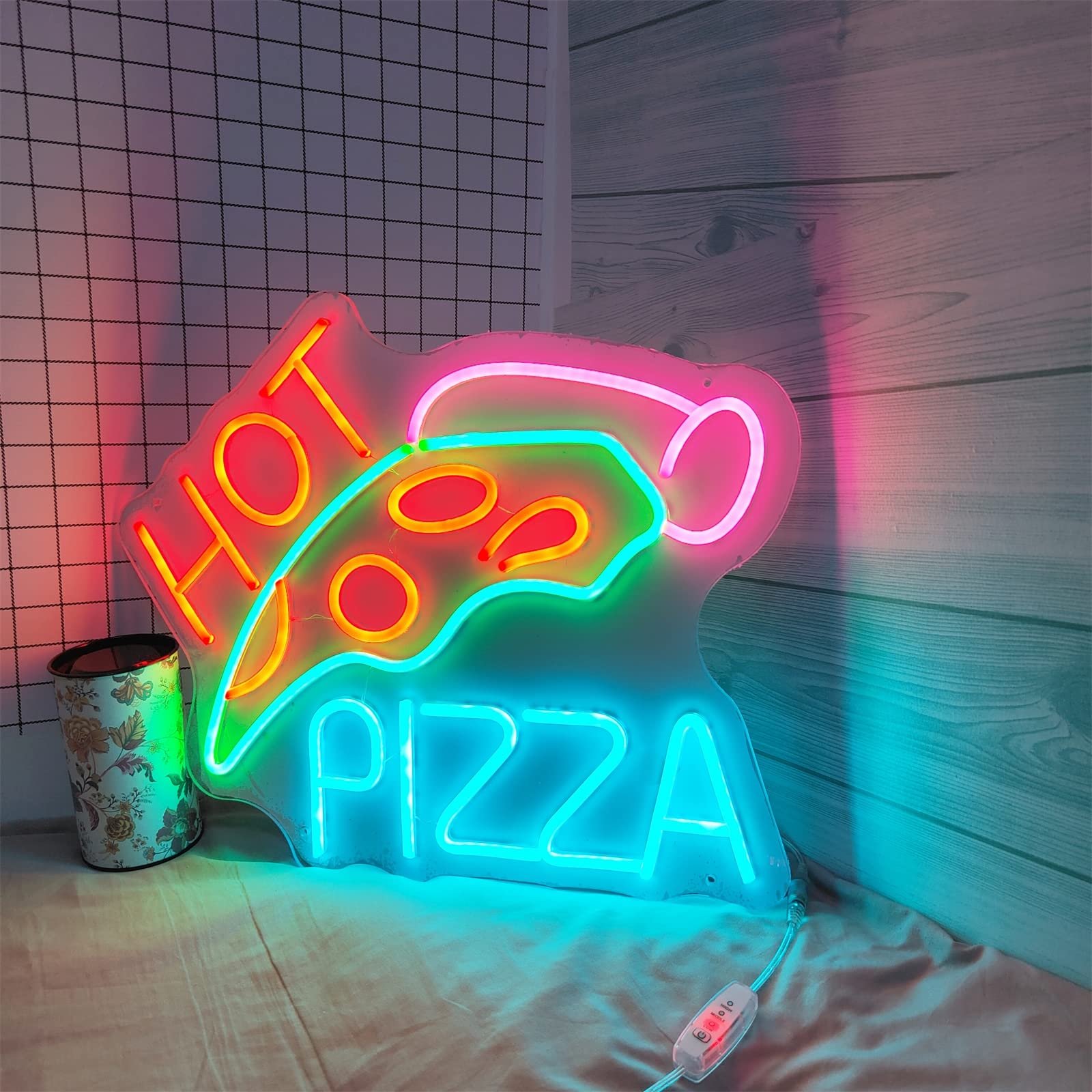 YSOLDA Letrero de neón LED para Pizza, Luces de neón de Negocios con Enchufe Personalizado con atenuador Remoto, para cafetería Restaurante de Comida rápida decoración Regulable Colgante,60x49cm