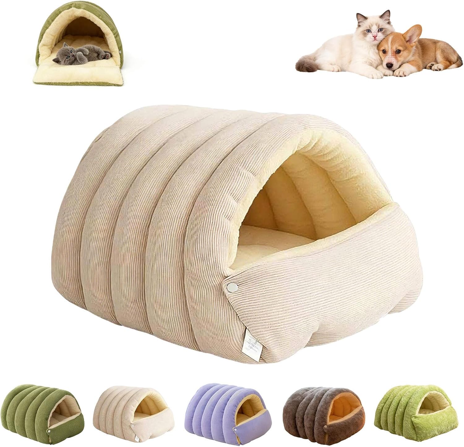 Cozy Monster Cat Bed Warm Enclosed Cat Bed Cave with Hooded Cover – Washable Cozy Plush Cats Tent for Indoor Cats & Small Dogs, Calming Winter Pet Nest