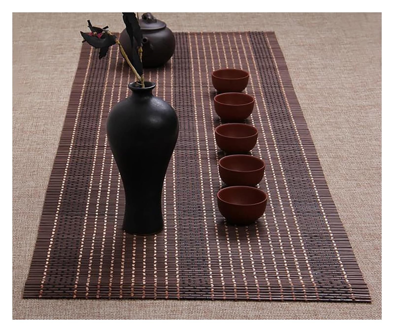 Chemin de table en bambou naturel, Chemin de Table en bambou de Style japonais, napperon antidérapant tissé à la main, napperons de Table basse de cuisine à domicile, couleur marron/café(30cm x 300cm