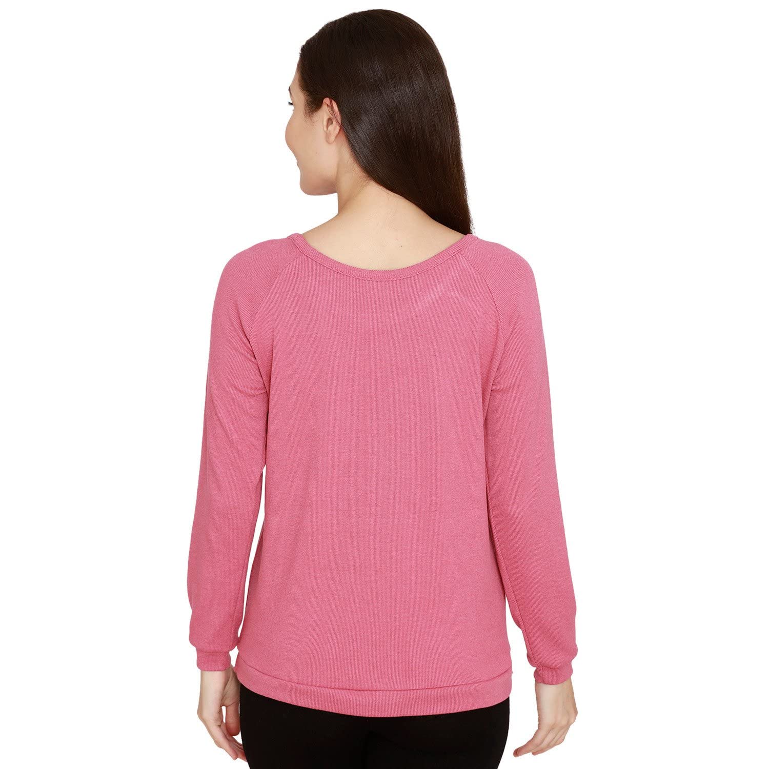 Zivame Ribbed Cozy Knit Cotton Lounge Sweatshirt - Malaga Pink 1
