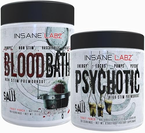 Miniatura 8 de Insane Labz Psychotic Saw y Bloodbath - Pila de refuerzo de óxido nítrico, aumenta la masa muscular, vascularidad, fuerza, energía, enfoque (sandía,