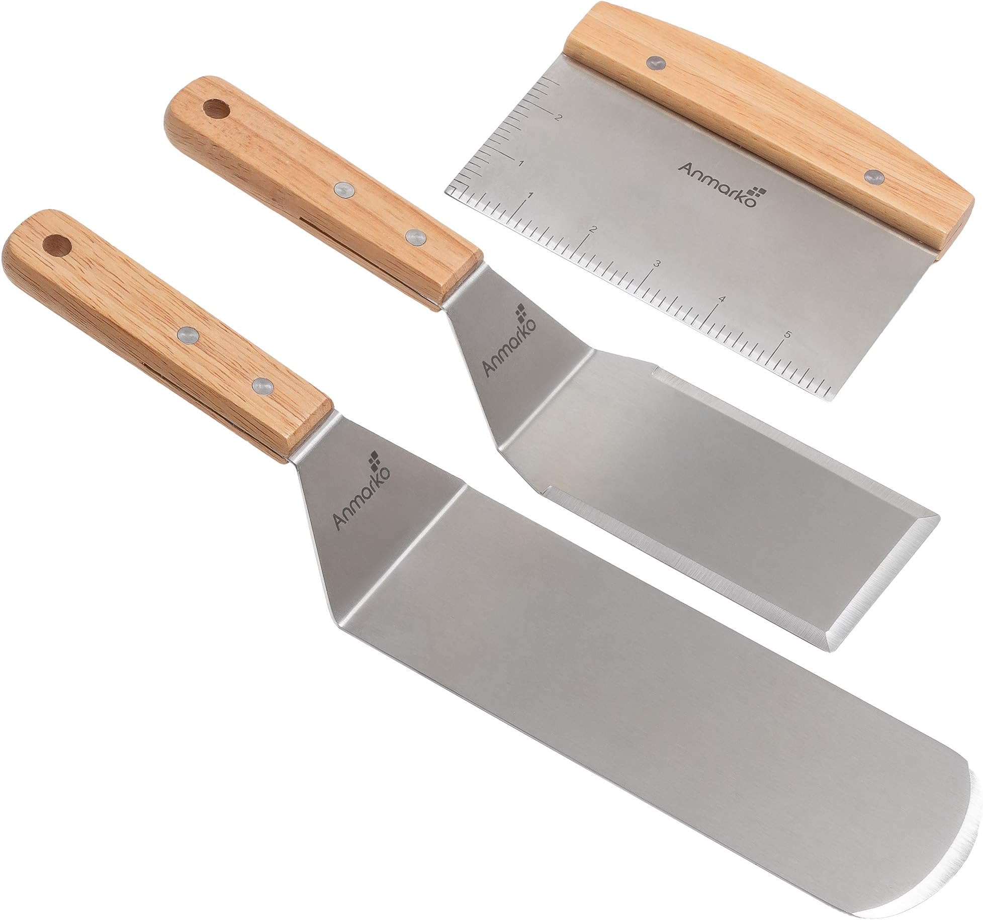 Professional Stainless Steel Spatula Set - Heavy Duty Spatula and Scraper - Great for Cast Iron Griddle BBQ Flat Top Grill - Commercial Grade