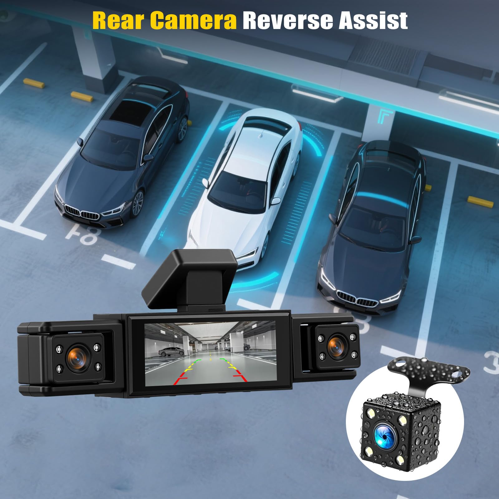 Cámara para Coche, 4 Canales Frontal Trasera Izquierda y Derecha 1080P HD, Protección Integral de 360°, Grabación de vídeo de Seguridad para Coche, Visión Nocturna, Grabación en Bucle