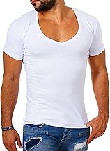 Young & Rich Herren Uni T-Shirt mit extra tiefem V-Ausschnitt Slimfit deep V-Neck Stretch dehnbar Basic Shirt 1315