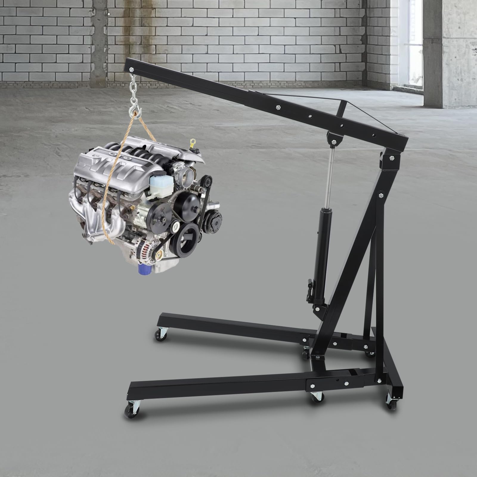 Werkstattkran, Hydraulisch Betrieben Motorkran für Autoreparatur Werkstatt | 2T 0-210CM Hubhöhe Vierstufiger Ausleger Kohlenstoffstahl Klappbar Motorheber für Garage LKW Getriebereparatur