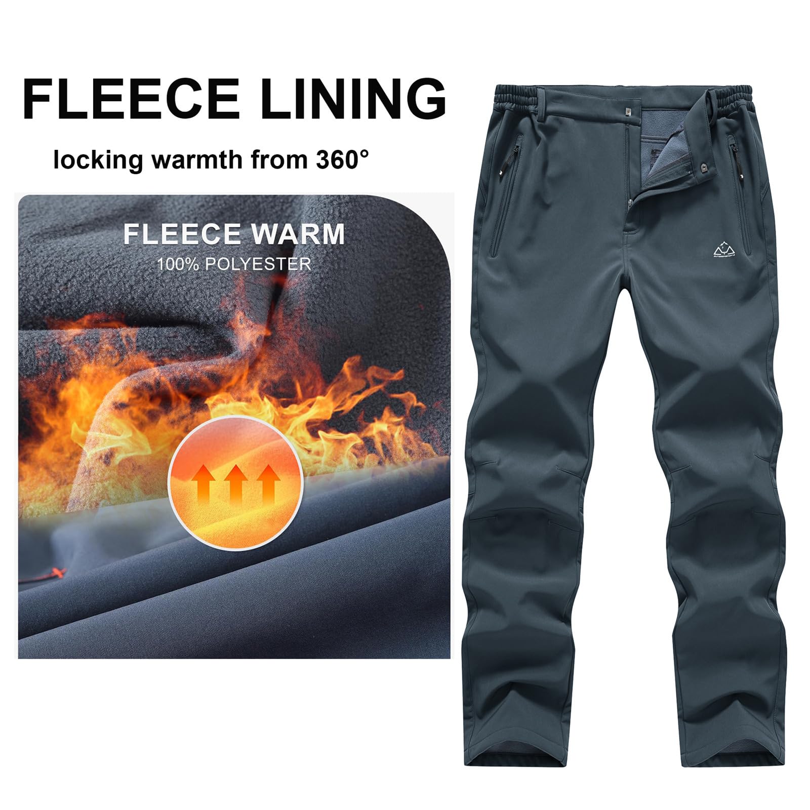 Rdruko Pantalones de softshell para hombre, resistentes al agua, pantalones de esquí de invierno, pantalones de trabajo con forro cálido, pantalones de senderismo, pantalones de exterior, Gris Frío