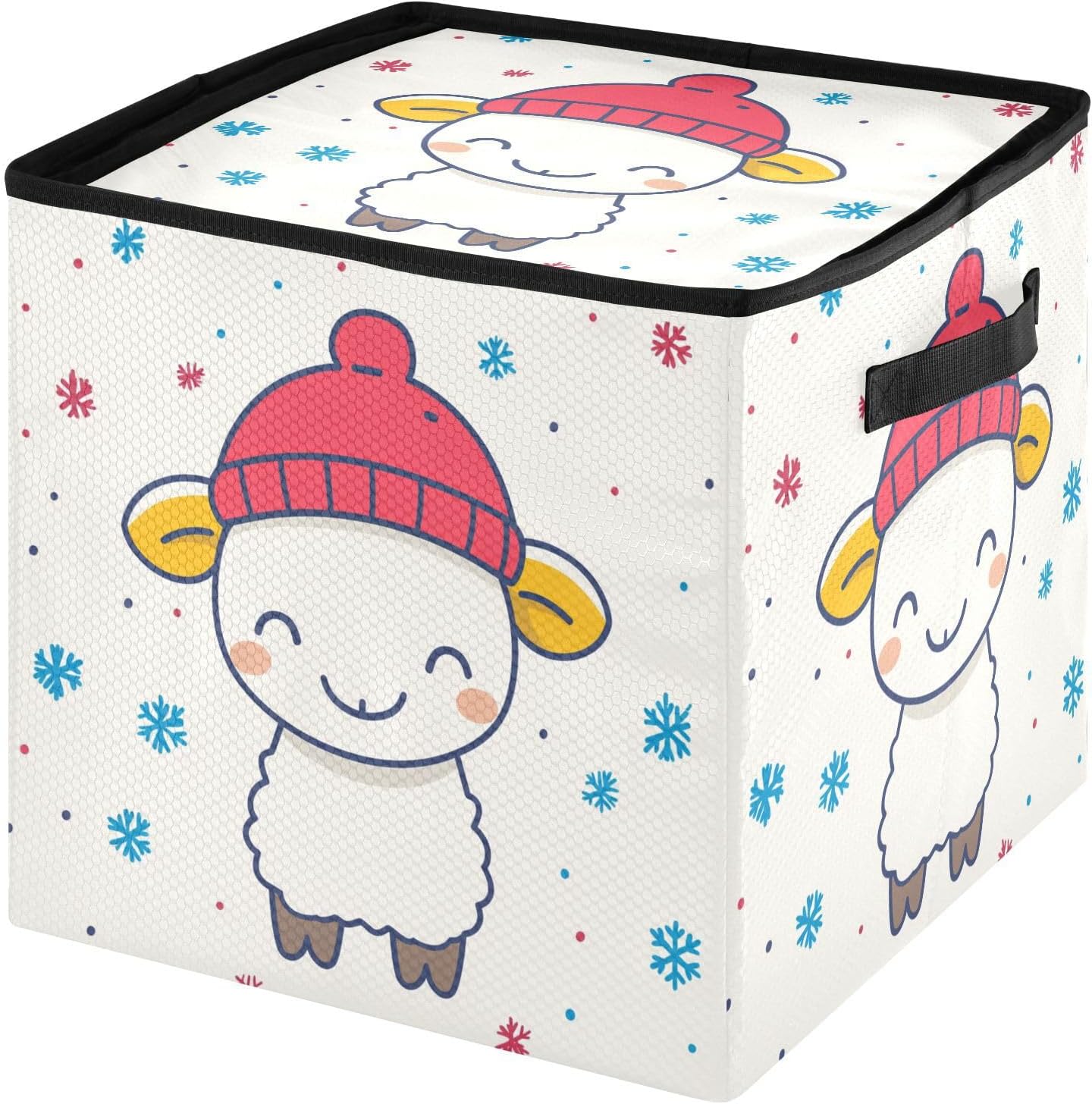 High Capacity Christmas ornament organizer Holds Up to 64, Zippered Top telescoping Holiday Storage Case with Lid,Christmas Lamb with Red Hat