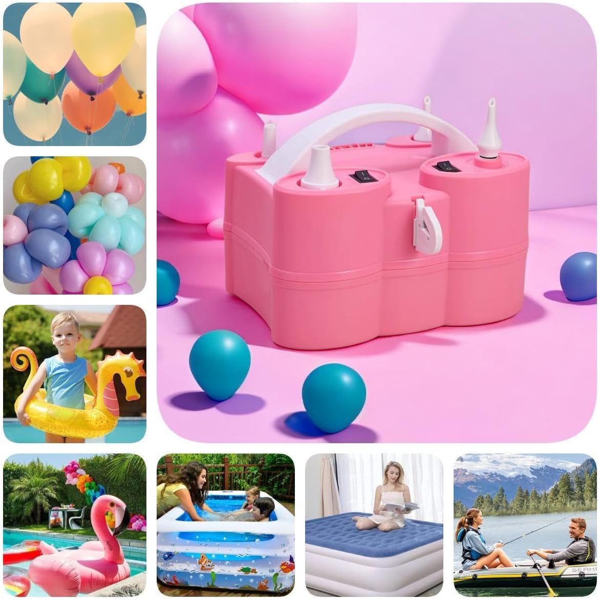 Electric Balloon Pump | 600W Dual Nozzles, 3-in-1 Air Pump for Latex & Foil Balloons, Parties, and Holiday Decorations, Fast Inflation Design Great for Pool Floats Air Bed Inflatables