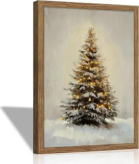 Dytila Vintage Christmas Home Decor, Pine Tree Painting Navidad Decorations, Winter Holiday Wall Art, Rustic Christmas Pictures, Navidad Artwork for Bedroom Living Room Farmhouse 8x10 Inch