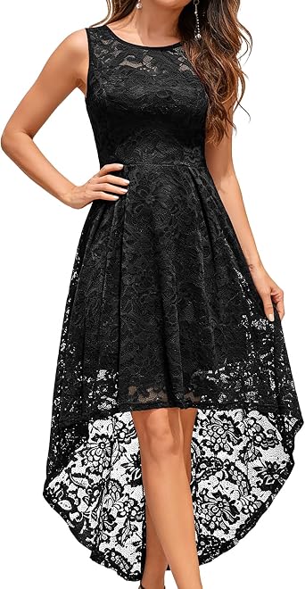 MUADRESS Womens Floral Lace Cocktail Dress High Low Wedding Guest Prom