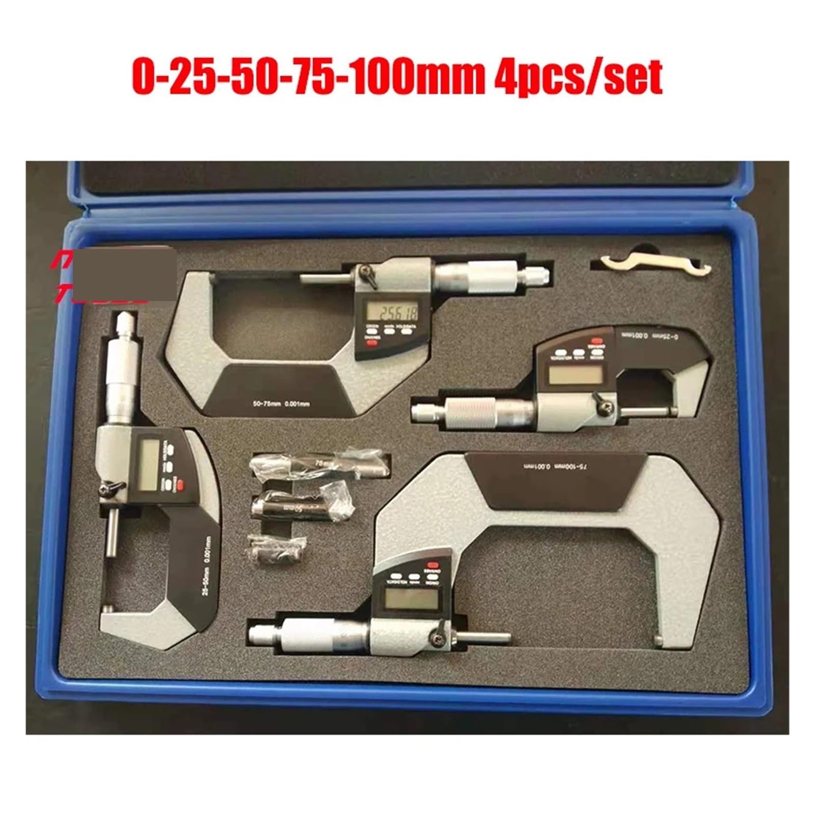 Elektroniczny mikrometr zewnętrzny 0-25mm 25-50mm 50-75mm 75-100mm 0,001 mm Cyfrowy Miernik Mikrometr Narzędzia pomiarowe - Metryczne-Prec(0-100mm 4pcs)