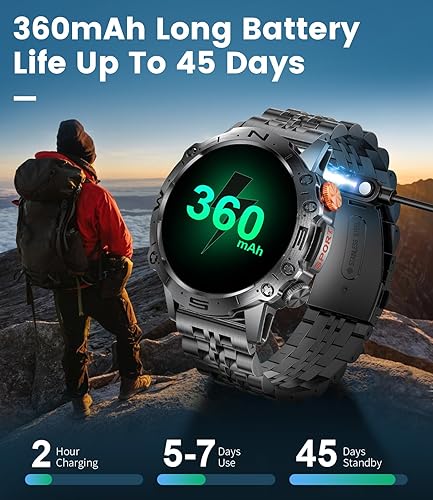 Miniatura 5 de Reloj inteligente militar para hombre (respuestallamadas de marcación), pantalla AMOLED de 1.43 pulgadas siempre encendida, rastreador de actividad
