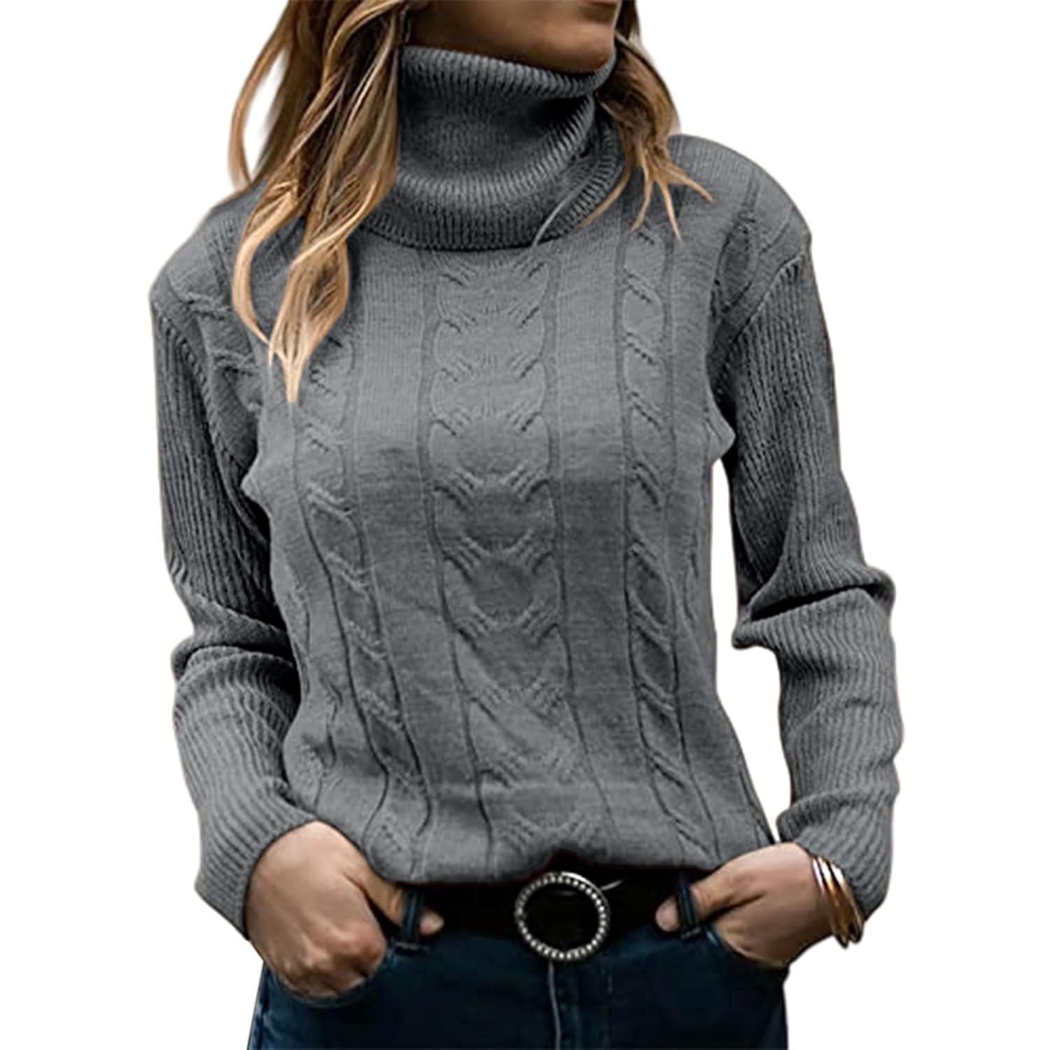 Womens Cable Knit Turtleneck Sweaters 2025 Winter Warm Long Sleeve Pullover Fall Outfits Casual Jumper Tops