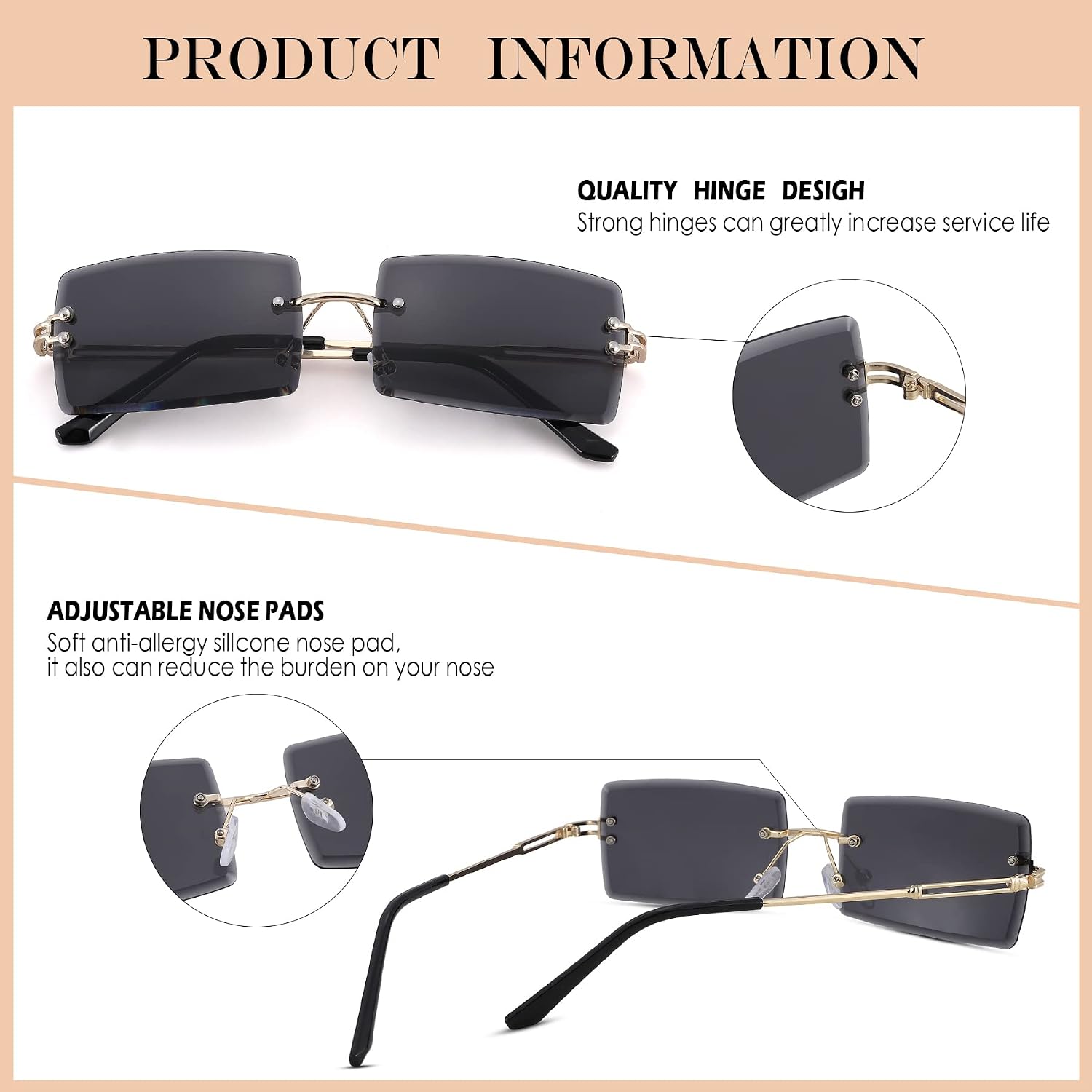 Hycredi Rectangle Rimless Sunglasses Women Men, Square Frame 2000s Eyewear image 4